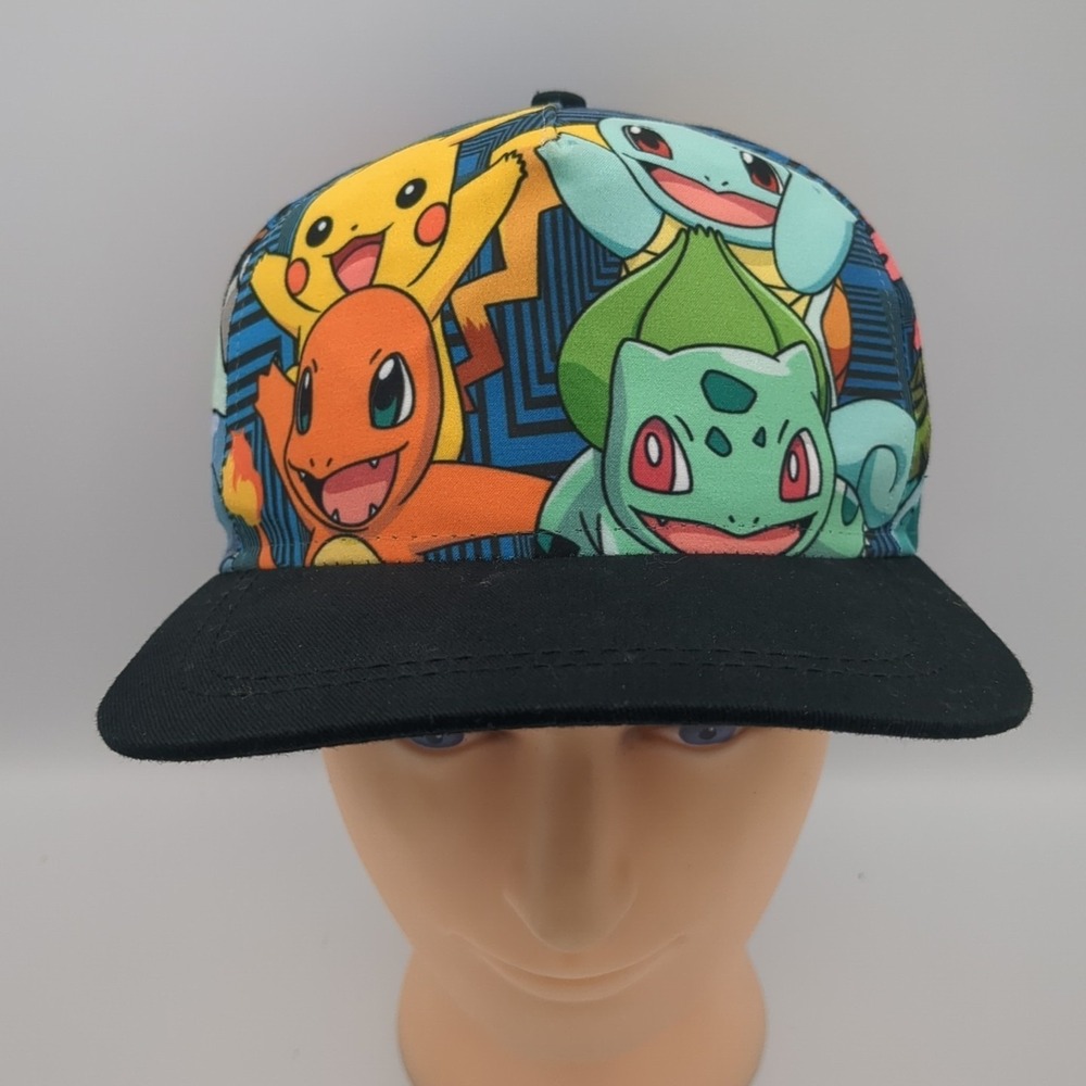 Pokemon 2016 Hat Cap Snap Back Blue Black Pikachu Charzard Squirtle Bulbasaur